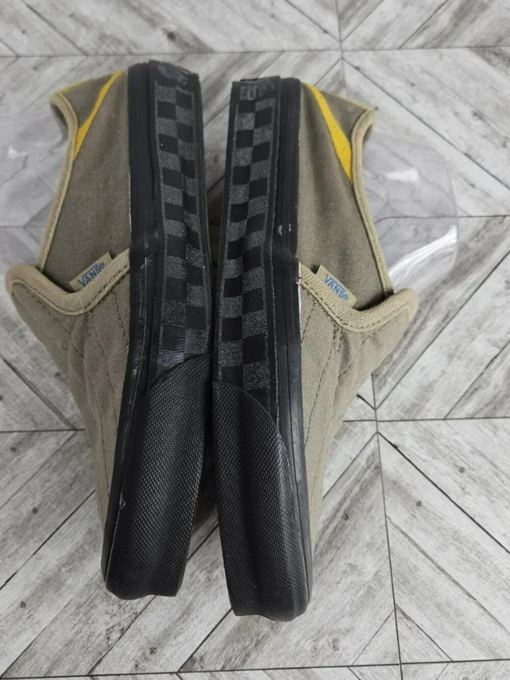 Men's Slip-On Canvas Shoes in Olive with Yellow Accent